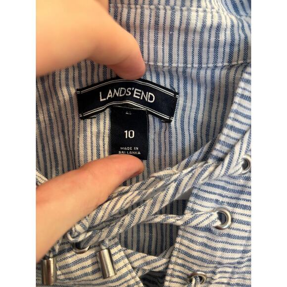 Lands' End Size 10 Blue Striped Women's 100% Linen Peasant Top - Picture 2 of 4